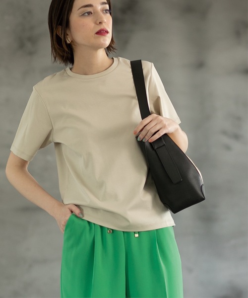 OPAQUE.CLIP(オペークドットクリップ)の「◆ベーシックTシャツ/SILKY SUPIMAコットン100%【イージーケア/洗濯機洗い可】(Tシャツ/カットソー・レディース・ホワイト/ピンク/ライトベージュ/ブラウン系その他/ブラック・36/42/40/38)」の4枚目の写真