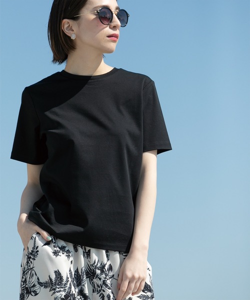 OPAQUE.CLIP(オペークドットクリップ)の「◆ベーシックTシャツ/SILKY SUPIMAコットン100%【イージーケア/洗濯機洗い可】(Tシャツ/カットソー・レディース・ホワイト/ピンク/ライトベージュ/ブラウン系その他/ブラック・36/42/40/38)」の1枚目の写真