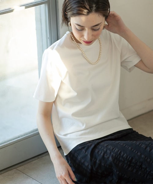 OPAQUE.CLIP(オペークドットクリップ)の「◆ベーシックTシャツ/SILKY SUPIMAコットン100%【イージーケア/洗濯機洗い可】(Tシャツ/カットソー・レディース・ホワイト/ピンク/ライトベージュ/ブラウン系その他/ブラック・36/42/40/38)」の17枚目の写真