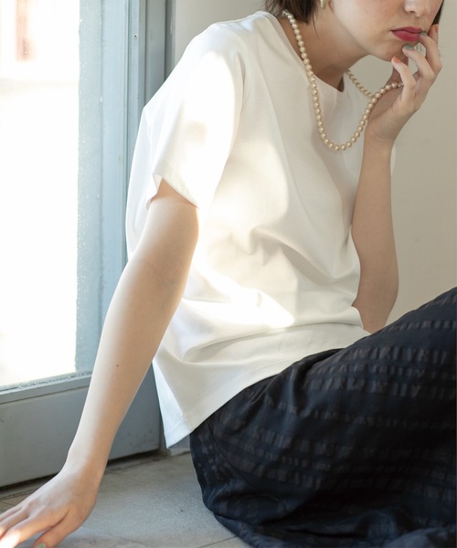 OPAQUE.CLIP(オペークドットクリップ)の「◆ベーシックTシャツ/SILKY SUPIMAコットン100%【イージーケア/洗濯機洗い可】(Tシャツ/カットソー・レディース・ホワイト/ピンク/ライトベージュ/ブラウン系その他/ブラック・36/42/40/38)」の18枚目の写真