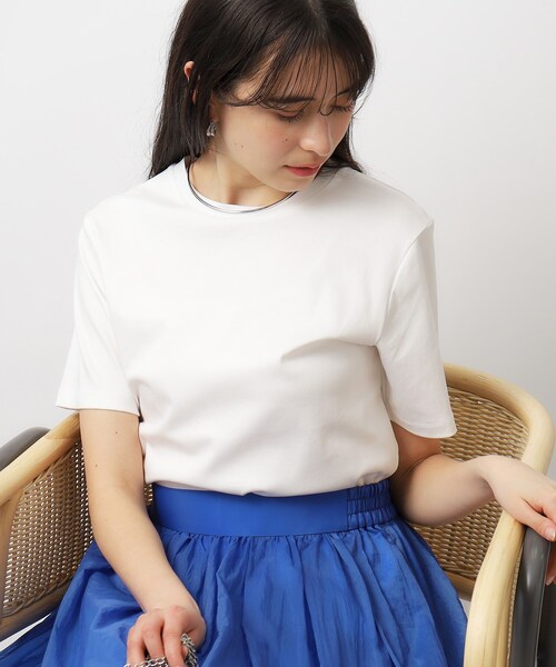 OPAQUE.CLIP(オペークドットクリップ)の「◆ベーシックTシャツ/SILKY SUPIMAコットン100%【イージーケア/洗濯機洗い可】(Tシャツ/カットソー・レディース・ホワイト/ピンク/ライトベージュ/ブラウン系その他/ブラック・36/42/40/38)」の14枚目の写真