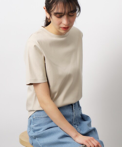 OPAQUE.CLIP(オペークドットクリップ)の「◆ベーシックTシャツ/SILKY SUPIMAコットン100%【イージーケア/洗濯機洗い可】(Tシャツ/カットソー・レディース・ホワイト/ピンク/ライトベージュ/ブラウン系その他/ブラック・36/42/40/38)」の6枚目の写真