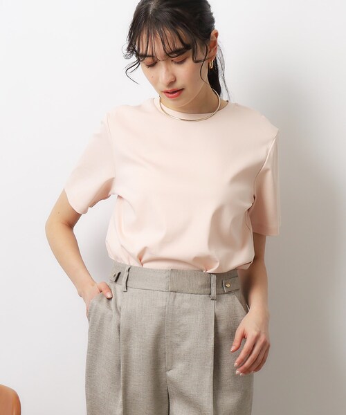 OPAQUE.CLIP(オペークドットクリップ)の「◆ベーシックTシャツ/SILKY SUPIMAコットン100%【イージーケア/洗濯機洗い可】(Tシャツ/カットソー・レディース・ホワイト/ピンク/ライトベージュ/ブラウン系その他/ブラック・36/42/40/38)」の7枚目の写真