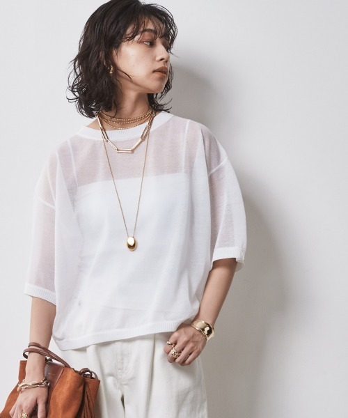 CHIC STYLE（シックスタイル）の「＜大きいサイズ＞シアーニットトップス シックスタイル（ニット/セーター・レディース・ブラック/オフホワイト・L/LL/3L/4L/5L）」の5枚目の写真