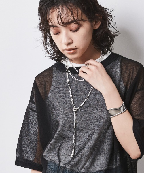 CHIC STYLE（シックスタイル）の「＜大きいサイズ＞シアーニットトップス シックスタイル（ニット/セーター・レディース・ブラック/オフホワイト・L/LL/3L/4L/5L）」の3枚目の写真