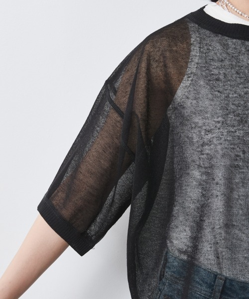 CHIC STYLE（シックスタイル）の「＜大きいサイズ＞シアーニットトップス シックスタイル（ニット/セーター・レディース・ブラック/オフホワイト・L/LL/3L/4L/5L）」の8枚目の写真