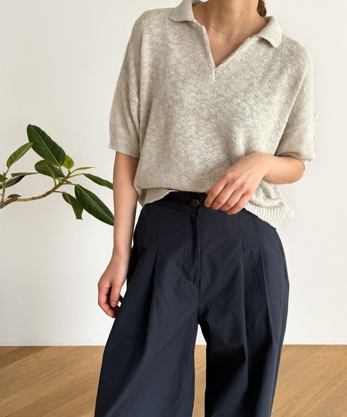 CANAL JEAN(キャナルジーン)の「El mar 半袖サマーポロニット(ニット/セーター・レディース・ブラック/ベージュ・ONE SIZE)」の2枚目の写真