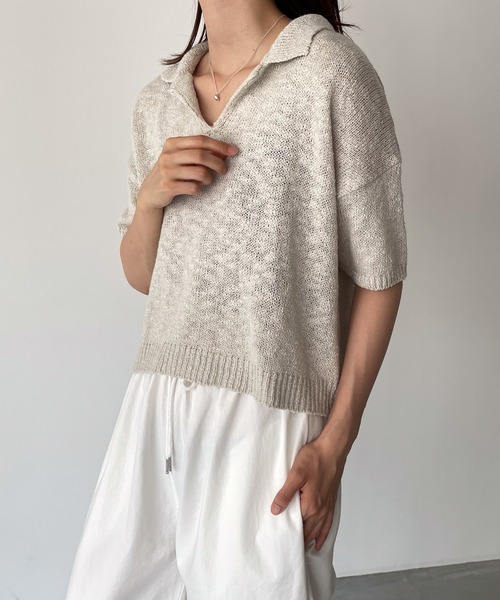 CANAL JEAN(キャナルジーン)の「El mar 半袖サマーポロニット(ニット/セーター・レディース・ブラック/ベージュ・ONE SIZE)」の3枚目の写真