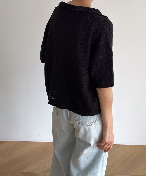 CANAL JEAN(キャナルジーン)の「El mar 半袖サマーポロニット(ニット/セーター・レディース・ブラック/ベージュ・ONE SIZE)」の7枚目の写真