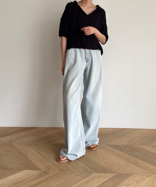 CANAL JEAN(キャナルジーン)の「El mar 半袖サマーポロニット(ニット/セーター・レディース・ブラック/ベージュ・ONE SIZE)」の8枚目の写真