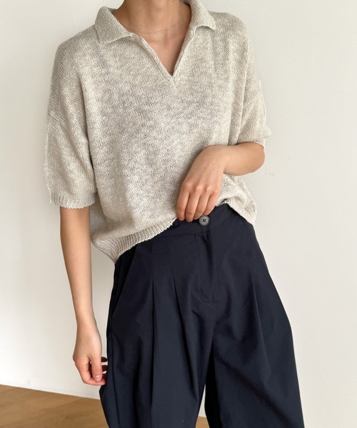 CANAL JEAN(キャナルジーン)の「El mar 半袖サマーポロニット(ニット/セーター・レディース・ブラック/ベージュ・ONE SIZE)」の14枚目の写真