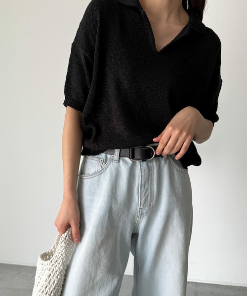 CANAL JEAN(キャナルジーン)の「El mar 半袖サマーポロニット(ニット/セーター・レディース・ブラック/ベージュ・ONE SIZE)」の17枚目の写真