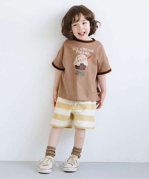p.premier（ピードットプルミエ）の「【ジュニア対応】アイスちょーだいグラフィックリンガー半袖Tシャツ（Tシャツ/カットソー・キッズ・オフホワイト/ブラウン/ピンク・120/80/110/100/90/140/130）」の4枚目の写真