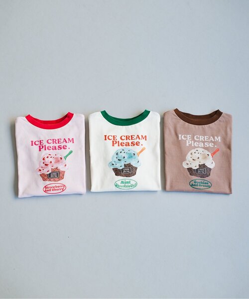 p.premier（ピードットプルミエ）の「【ジュニア対応】アイスちょーだいグラフィックリンガー半袖Tシャツ（Tシャツ/カットソー・キッズ・オフホワイト/ブラウン/ピンク・120/80/110/100/90/140/130）」の6枚目の写真