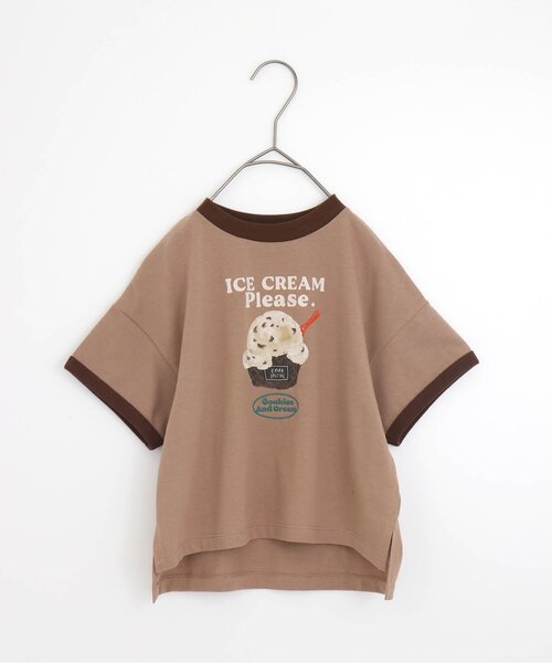 p.premier（ピードットプルミエ）の「【ジュニア対応】アイスちょーだいグラフィックリンガー半袖Tシャツ（Tシャツ/カットソー・キッズ・オフホワイト/ブラウン/ピンク・120/80/110/100/90/140/130）」の7枚目の写真