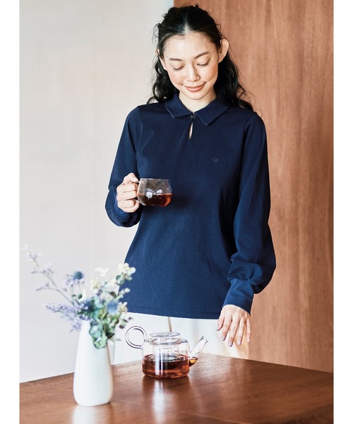 and myera(アンド マイラ)の「and myera 長袖ポロTトップス(ポロシャツ・レディース・ベージュ/ネイビー/アイボリー・X-LARGE/LARGE/MEDIUM/SMALL)」の3枚目の写真