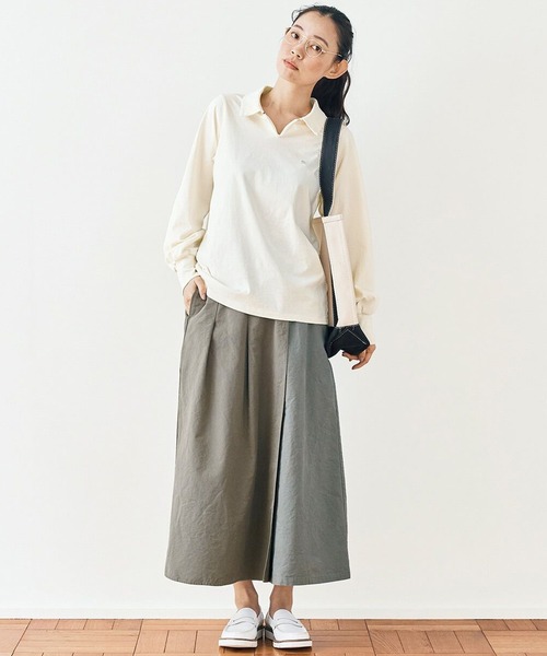 and myera(アンド マイラ)の「and myera 長袖ポロTトップス(ポロシャツ・レディース・ベージュ/ネイビー/アイボリー・X-LARGE/LARGE/MEDIUM/SMALL)」の4枚目の写真