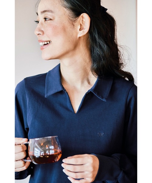 and myera(アンド マイラ)の「and myera 長袖ポロTトップス(ポロシャツ・レディース・ベージュ/ネイビー/アイボリー・X-LARGE/LARGE/MEDIUM/SMALL)」の22枚目の写真