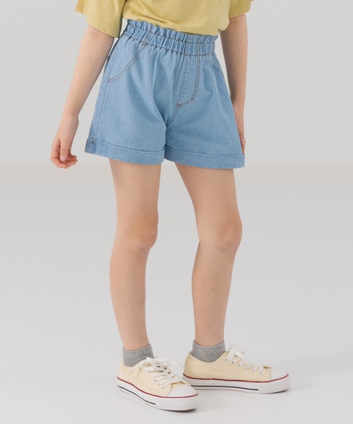 chil2(チルツー)の「ダンガリーショートパンツ(デニムパンツ・キッズ・ブルー/ネイビー・80cm/90cm/100cm/110cm/120cm/130cm/140cm)」の2枚目の写真
