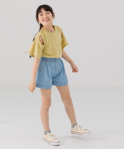 chil2(チルツー)の「ダンガリーショートパンツ(デニムパンツ・キッズ・ブルー/ネイビー・80cm/90cm/100cm/110cm/120cm/130cm/140cm)」の14枚目の写真