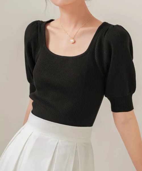 a lot of love（ア ロット オブ ラブ）の「クラシックスリーブニット（ニット/セーター・レディース・ブルー/アイボリー/ブラック・FREE）」の2枚目の写真