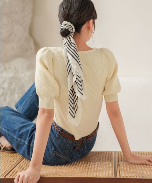 a lot of love（ア ロット オブ ラブ）の「クラシックスリーブニット（ニット/セーター・レディース・ブルー/アイボリー/ブラック・FREE）」の4枚目の写真