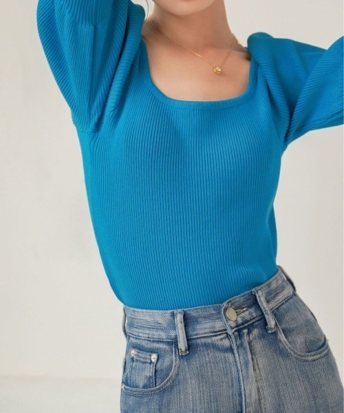 a lot of love（ア ロット オブ ラブ）の「クラシックスリーブニット（ニット/セーター・レディース・ブルー/アイボリー/ブラック・FREE）」の5枚目の写真