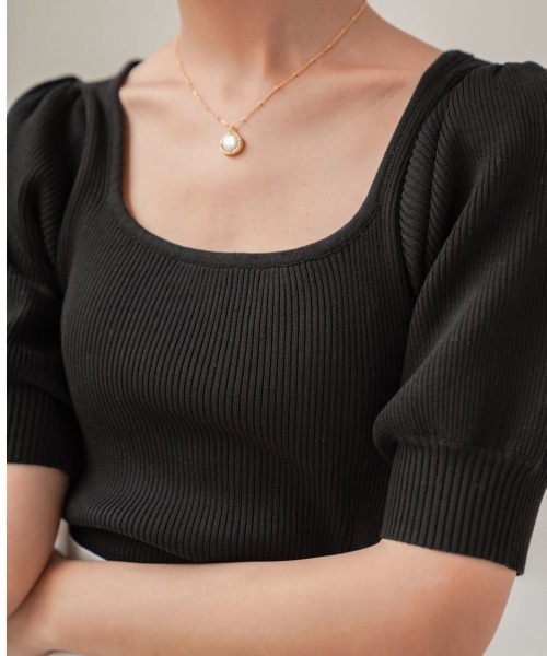 a lot of love（ア ロット オブ ラブ）の「クラシックスリーブニット（ニット/セーター・レディース・ブルー/アイボリー/ブラック・FREE）」の6枚目の写真