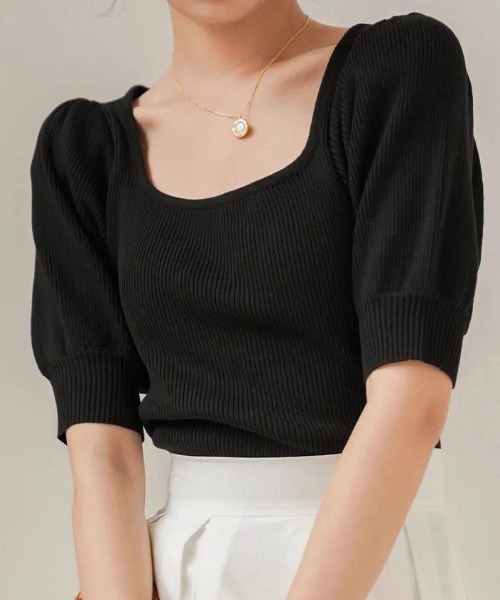 a lot of love（ア ロット オブ ラブ）の「クラシックスリーブニット（ニット/セーター・レディース・ブルー/アイボリー/ブラック・FREE）」の7枚目の写真