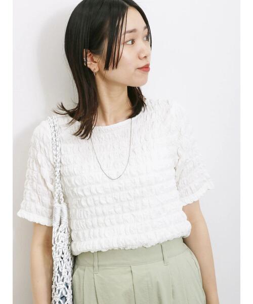 Samansa Mos2 blue(サマンサモスモスブルー)の「膨れポコポコ無地Tシャツ(Tシャツ/カットソー・レディース・キナリ/オフホワイト/ブラック・F)」の1枚目の写真