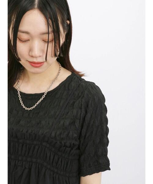 Samansa Mos2 blue(サマンサモスモスブルー)の「膨れポコポコ無地Tシャツ(Tシャツ/カットソー・レディース・キナリ/オフホワイト/ブラック・F)」の3枚目の写真