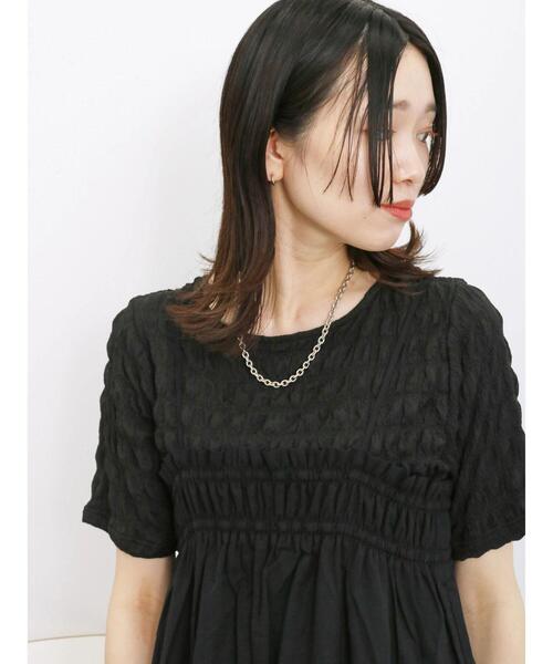 Samansa Mos2 blue(サマンサモスモスブルー)の「膨れポコポコ無地Tシャツ(Tシャツ/カットソー・レディース・キナリ/オフホワイト/ブラック・F)」の16枚目の写真