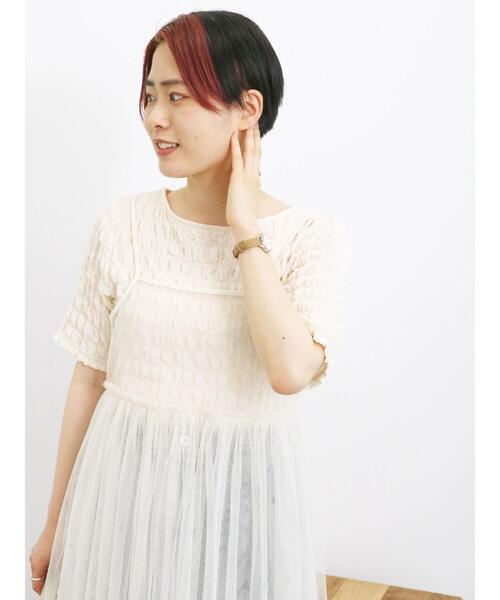 Samansa Mos2 blue(サマンサモスモスブルー)の「膨れポコポコ無地Tシャツ(Tシャツ/カットソー・レディース・キナリ/オフホワイト/ブラック・F)」の18枚目の写真