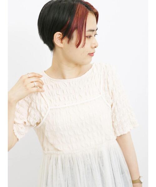 Samansa Mos2 blue(サマンサモスモスブルー)の「膨れポコポコ無地Tシャツ(Tシャツ/カットソー・レディース・キナリ/オフホワイト/ブラック・F)」の19枚目の写真