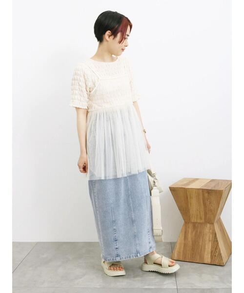 Samansa Mos2 blue(サマンサモスモスブルー)の「膨れポコポコ無地Tシャツ(Tシャツ/カットソー・レディース・キナリ/オフホワイト/ブラック・F)」の8枚目の写真