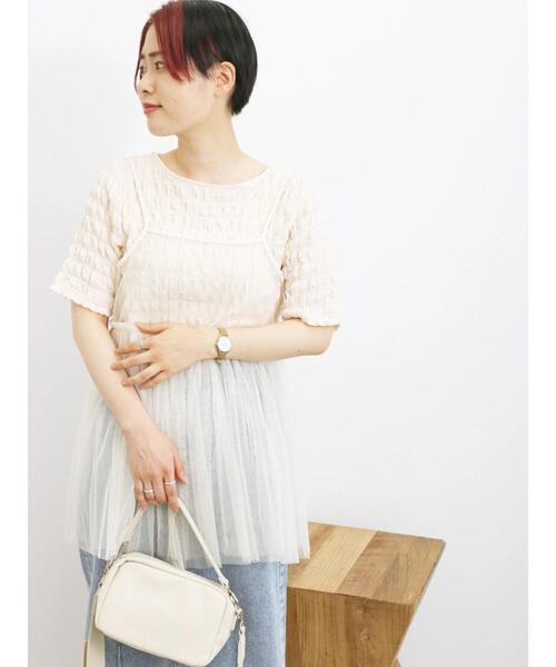 Samansa Mos2 blue(サマンサモスモスブルー)の「膨れポコポコ無地Tシャツ(Tシャツ/カットソー・レディース・キナリ/オフホワイト/ブラック・F)」の9枚目の写真