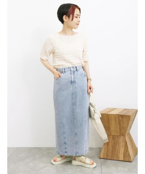 Samansa Mos2 blue(サマンサモスモスブルー)の「膨れポコポコ無地Tシャツ(Tシャツ/カットソー・レディース・キナリ/オフホワイト/ブラック・F)」の10枚目の写真