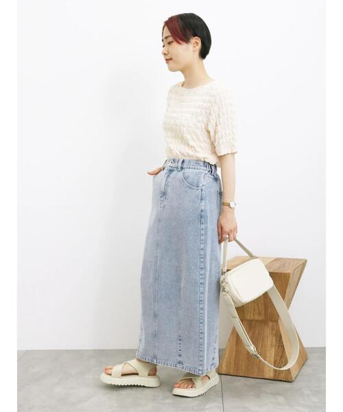 Samansa Mos2 blue(サマンサモスモスブルー)の「膨れポコポコ無地Tシャツ(Tシャツ/カットソー・レディース・キナリ/オフホワイト/ブラック・F)」の11枚目の写真