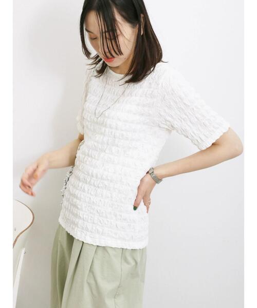 Samansa Mos2 blue(サマンサモスモスブルー)の「膨れポコポコ無地Tシャツ(Tシャツ/カットソー・レディース・キナリ/オフホワイト/ブラック・F)」の4枚目の写真