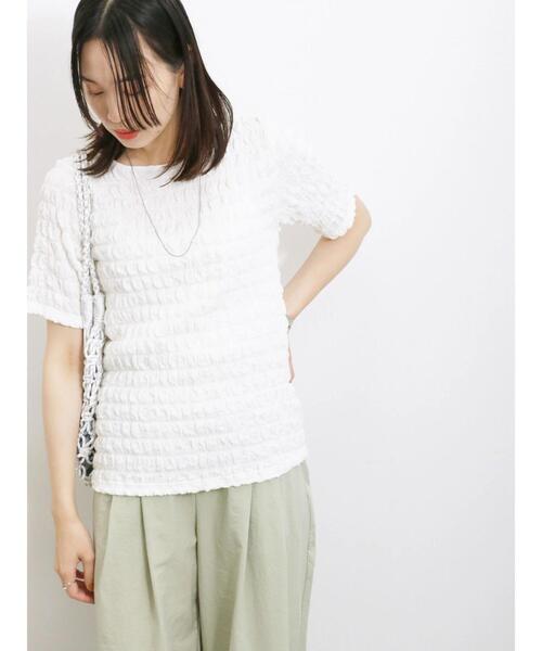 Samansa Mos2 blue(サマンサモスモスブルー)の「膨れポコポコ無地Tシャツ(Tシャツ/カットソー・レディース・キナリ/オフホワイト/ブラック・F)」の5枚目の写真