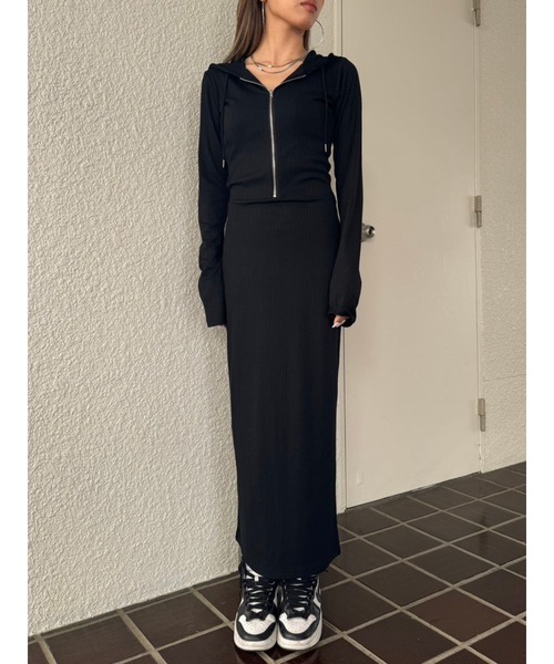 EGOIST（エゴイスト）の「フロントジップリブフーディワンピース（ワンピース・レディース・ブラック/ベージュ/ホワイト・FREE）」の4枚目の写真