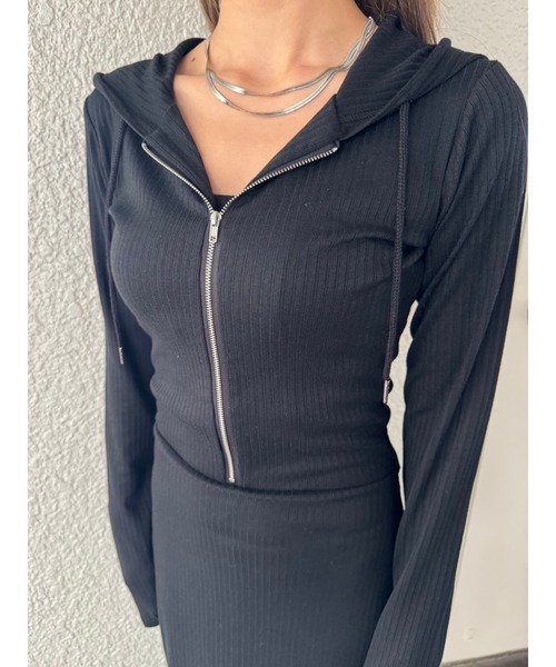 EGOIST（エゴイスト）の「フロントジップリブフーディワンピース（ワンピース・レディース・ブラック/ベージュ/ホワイト・FREE）」の7枚目の写真