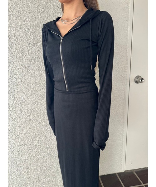 EGOIST（エゴイスト）の「フロントジップリブフーディワンピース（ワンピース・レディース・ブラック/ベージュ/ホワイト・FREE）」の8枚目の写真