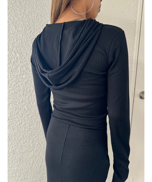 EGOIST（エゴイスト）の「フロントジップリブフーディワンピース（ワンピース・レディース・ブラック/ベージュ/ホワイト・FREE）」の9枚目の写真