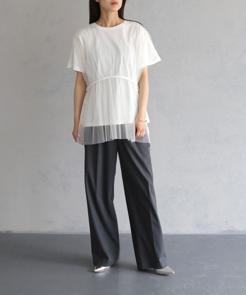 tシャツ 「vingtrois」チュール切り替えトップス レディース vingtrois tシャツ 「vingtrois」チュール切り替えトップス