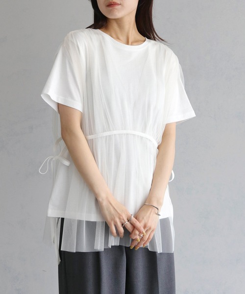 tシャツ 「vingtrois」チュールビスチェTシャツ レディース vingtrois】チュールビスチェTシャツ（Tシャツ/カットソー