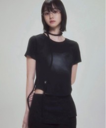 FLAREUP | 韓国ブランド FLAREUP フレアアップ Vanish Tie Scarf T-Shirt リボン タイ スカーフ 半袖トップス ロゴT プリントT Tシャツ クロップド 短丈トップス 韓国ファッション ストリートファッション テック系ファッション バレエコア(Tシャツ/カットソー)