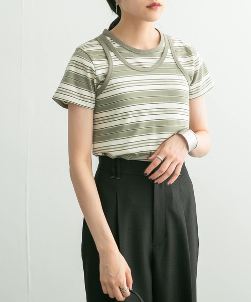 KBF(ケイビーエフ)の「コンパクトレイヤードTEE(Tシャツ/カットソー・レディース・ネイビー/アイボリー/グリーン系その他・ONE)」の13枚目の写真