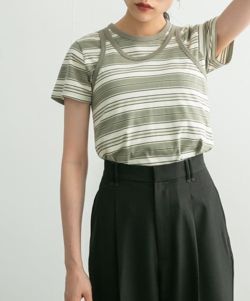 KBF(ケイビーエフ)の「コンパクトレイヤードTEE(Tシャツ/カットソー・レディース・ネイビー/アイボリー/グリーン系その他・ONE)」の1枚目の写真