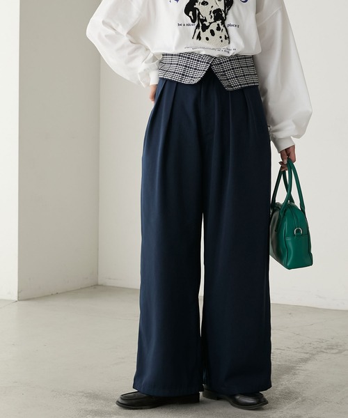 BONLECILL(ボンルシール)の「2wayコルセット/ターンバックチェック2タックパンツ(その他パンツ・レディース・ネイビー/ブラック/ベージュ/チャコールグレー・L/M)」の13枚目の写真